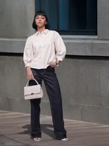 French Connection Pure Cotton Puff Sleeves Boxy Fit Casual Shirt