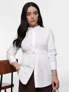 French Connection Band Collar Gathers Detail Pure Cotton Casual Shirt