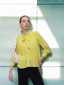 French Connection Accordion Pleats Tie-Up Neck Casual Shirt