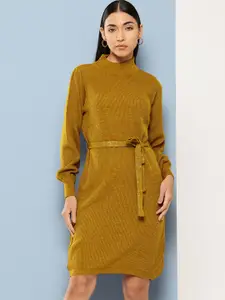 Chemistry Turtle Neck Shimmer Belted Sweater Dress