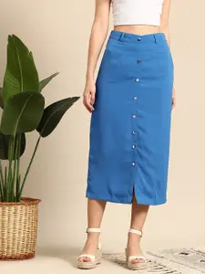 Mast & Harbour Straight Midi Skirt With Button Slit