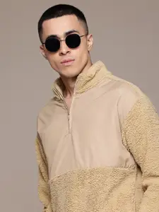 The Roadster Lifestyle Co. Men Sherpa Half Zipper Relaxed Fit Sweatshirt