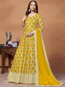 ODETTE Floral Printed V-Neck A-Line Ethnic Dresse