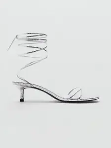 MANGO Open Toe Lace-Up Kitten Heels