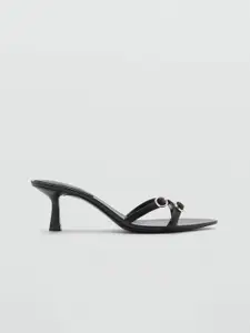 MANGO Leather Kitten Heel with Buckle Detail