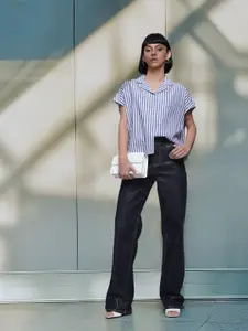 French Connection Boxy Fit Cuban Collar Striped Casual Shirt