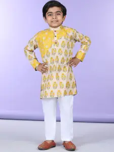 Sangria Boys Yellow Floral Printed Pure Cotton Straight Kurta With Pyjama