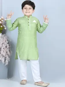 Sangria Boys Green Woven Design Pure Cotton Straight Kurta With Pyjama