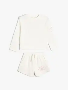 Koton Girls Round Neck Printed Pure Cotton Top with Shorts