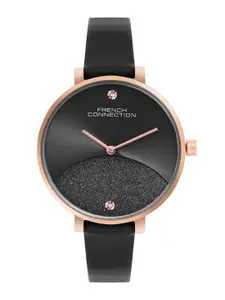 French Connection Women Embellished Dial & Leather Straps Analogue Watch FCN089BL