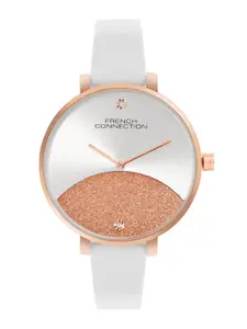 French Connection Women Embellished Dial & Leather Straps Analogue Watch FCN089WL