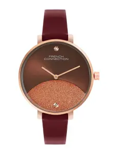 French Connection Women Embellished Dial & Leather Strap Analogue Watch FCN089BRL