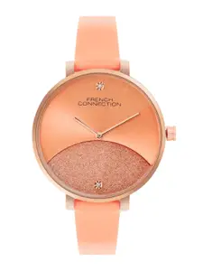 French Connection Women Embellished Dial & Leather Strap Analogue Watch FCN089OL