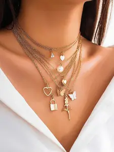 Jewels Galaxy Set of 9 Gold Plated Layered Necklace