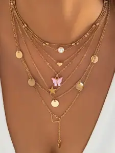 Jewels Galaxy Set of 7 Gold Plated Necklace