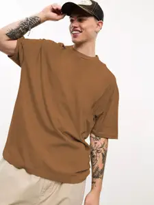 CHKOKKO Men Solid Drop-Shoulder Sleeves Oversized T-shirt