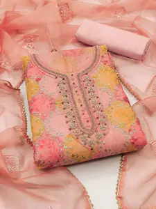 Peachmode Floral Embroidered Organza Unstitched Dress Material