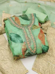 Peachmode Floral  Printed Organza Unstitched Dress Material