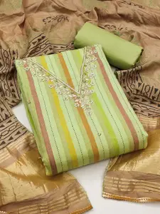 Peachmode Striped Beads and Stones Pure Cotton Unstitched Dress Material