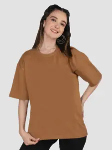 CHKOKKO Women Solid Drop-Shoulder Sleeves Oversized T-shirt
