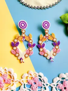 Sangria Beaded Floral Bohemian  Drop Earrings