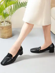 Carlton London Textured Square Toe Block Heeled Pumps