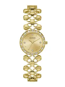GUESS Women Bejeweled Lacey Embellished Bracelet Style Analogue Watch U1425L2M