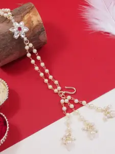 I Jewels Floral Shaped Kundan & Pearl Lumba Bracelet Rakhi