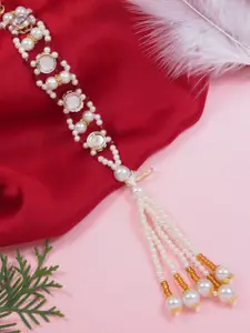 I Jewels Round Shaped Kundan & Pearl Lumba Bracelet Rakhi