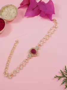 I Jewels Gold-Plated Pearl Beaded Lumba Bracelet Rakhi