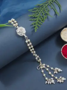 I Jewels Gold-Plated Pearl Beaded Lumba Bracelet Rakhi