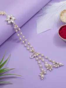 I Jewels Kundan Pearl Beaded Lumba Bracelet Rakhi