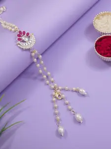 I Jewels Kundan Pearl Beaded Lumba Bracelet Rakhi