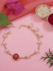 I Jewels Gold-Plated Kundan & Pearl Beaded Lumba Bracelet Rakhi
