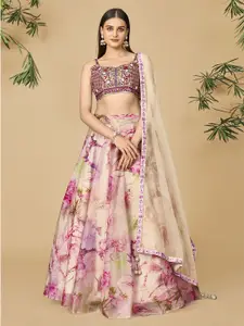 Fusionic Embellished Mirror Work Ready to Wear Lehenga & Blouse With Dupatta