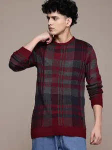 The Roadster Lifestyle Co. Tartan Checked Pure Acrylic Longline Pullover