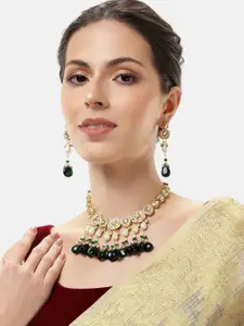ABDESIGNS Gold-Plated Artificial Stones & Beads Choker Necklace With Earrings
