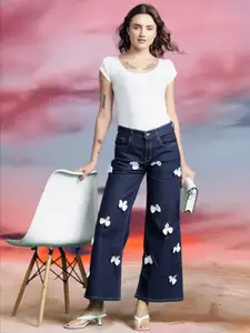 DressBerry Women Wide Leg Applique Stretchable Jeans