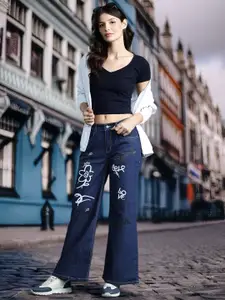 DressBerry Women Wide Leg Printed Stretchable Jeans