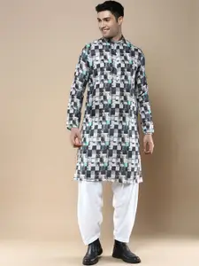 Anouk Blue Checked Mandarin Collar Straight Kurta