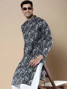 Anouk Floral Printed Mandarin Collar Straight Kurta