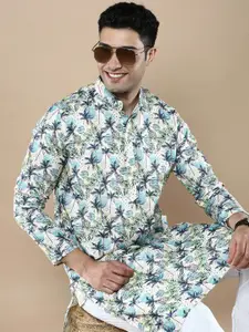 Anouk Blue Floral Printed Mandarin Collar Straight Kurta