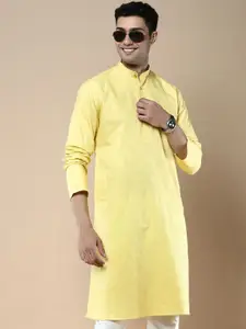 Anouk Yellow Geometric Woven Design Mandarin Collar Cotton Silk Straight Kurta