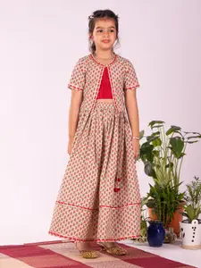 VASTRAMAY Girls Printed Ready to Wear Lehenga & Choli With Jacket