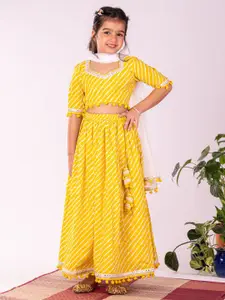 VASTRAMAY Girls Printed Cotton Leheriya Ready to Wear Lehenga & Blouse With Dupatta