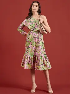 all about you Floral Print One shoulder A-Line Midi Dress