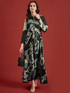 all about you Tropical Print Coller Neck Maxi A Line Dress