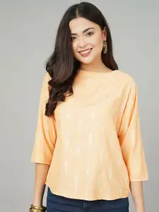 KALINI Golden Petal Foil Printed Cotton Top