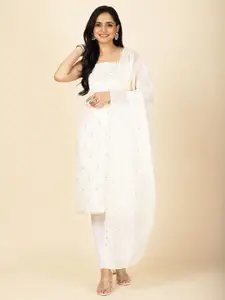 Meena Bazaar Floral Embroidered Unstitched Dress Material