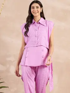 First Resort by Ramola Bachchan Herringbone Self Design Side Straps Cotton Crop Shrug